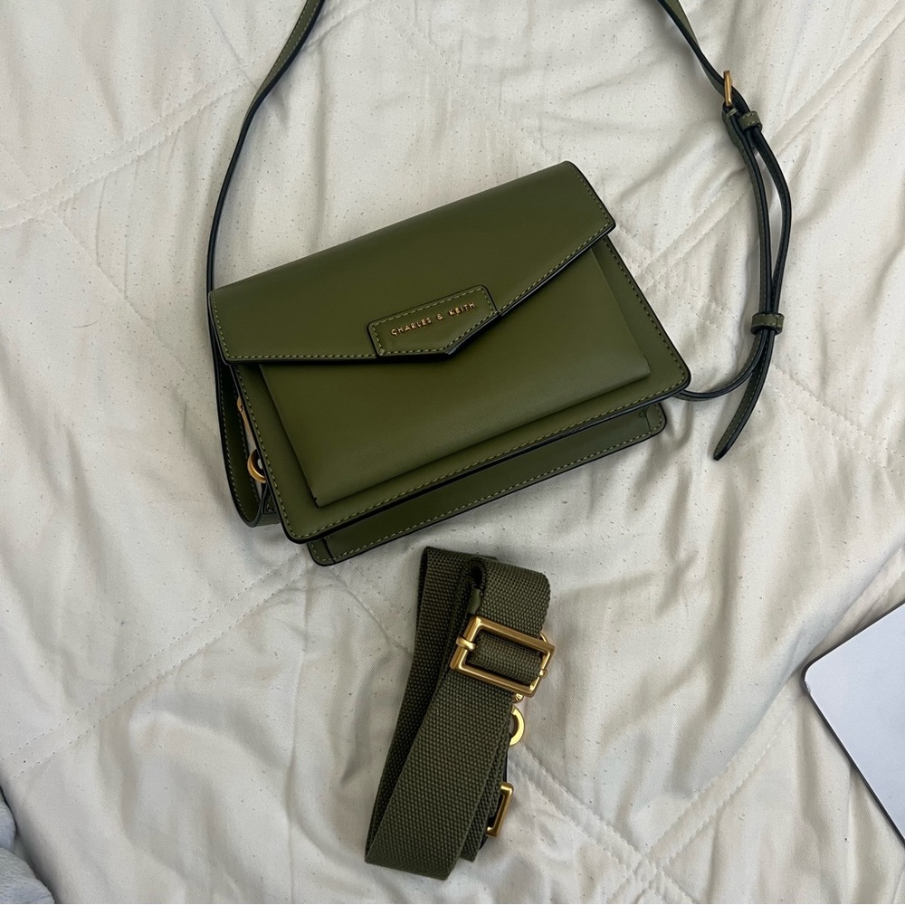 CHARLES AND KEITH Olive Green Crossbody Bag with Strap